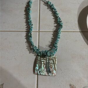 Larimar Necklace with Iridescent abalone Shell Pendant - Women Jewelry